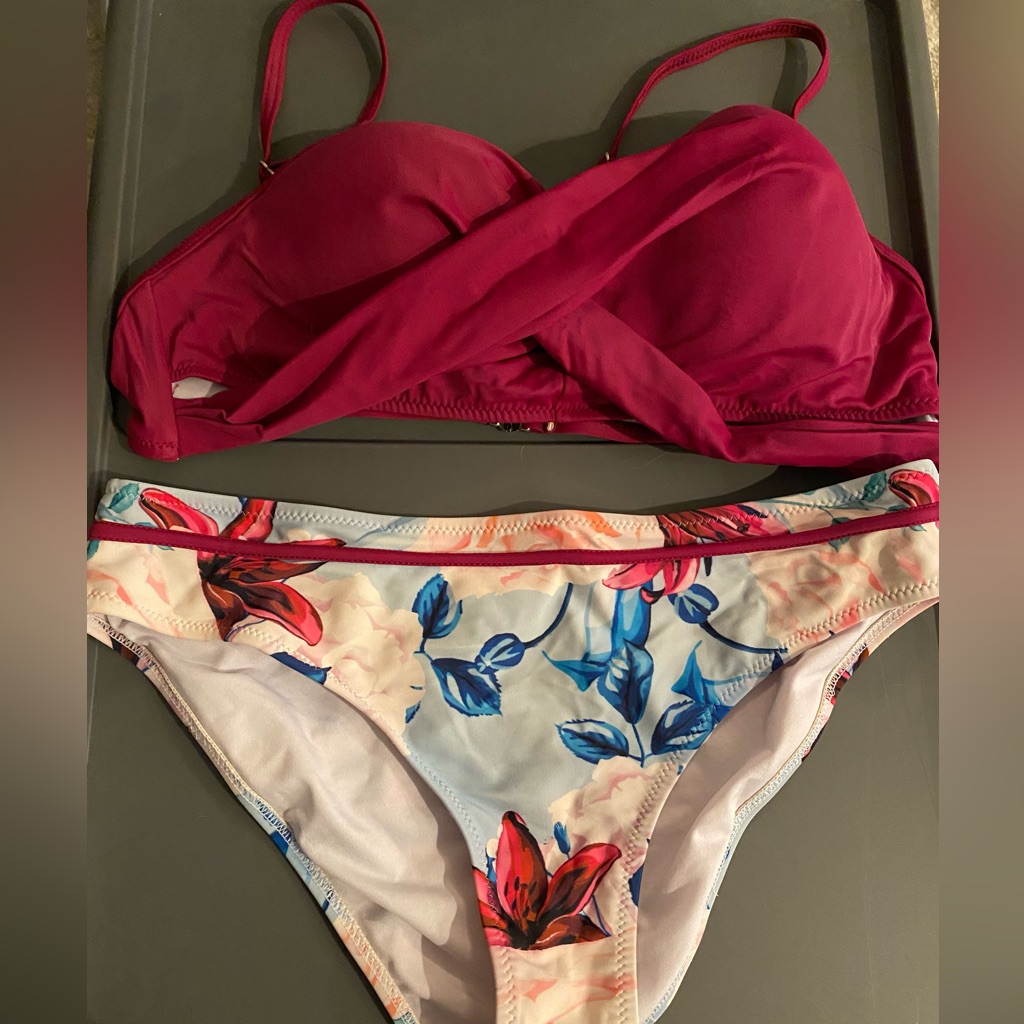 Cupshe Magenta Top With Floral Bikini Bottom